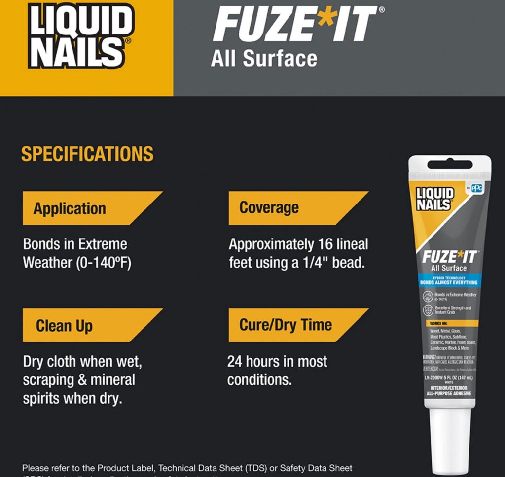 Liquid Nails Fuze-It All Surface Construction Adhesive (White, 5 oz) kqq2c
