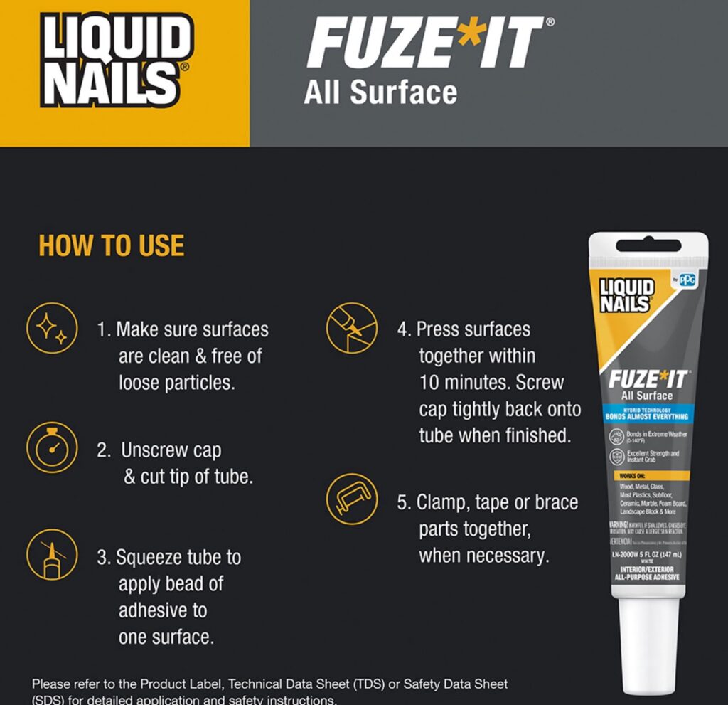 Liquid Nails Fuze-It All Surface Construction Adhesive (White, 5 oz) kqq2c