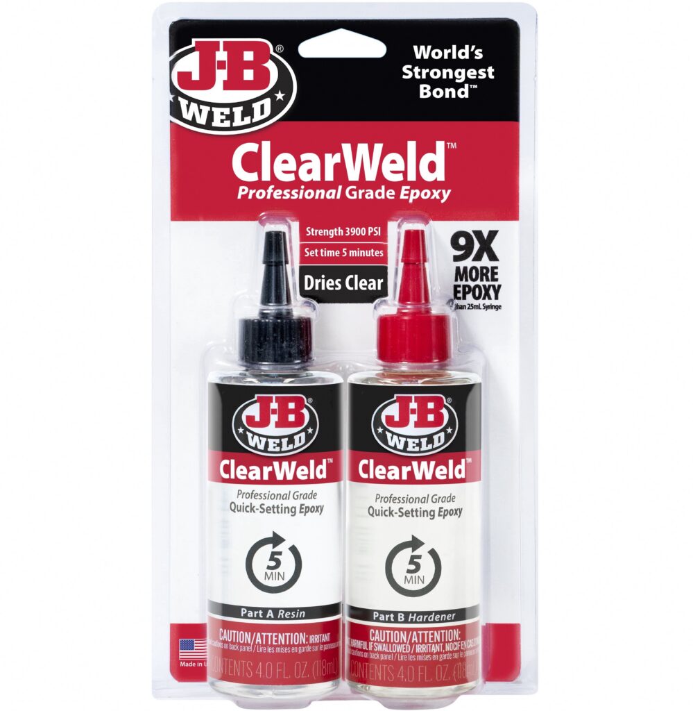 J-B Weld Clear Weld Epoxy Adhesive High-Strength Professional Formula (Clear, 8 fl oz) misis