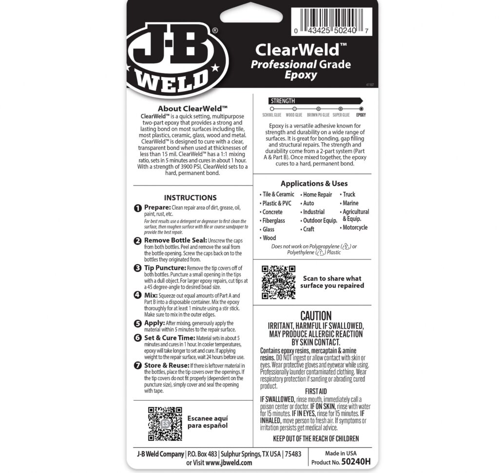 J-B Weld Clear Weld Epoxy Adhesive High-Strength Professional Formula (Clear, 8 fl oz) misis