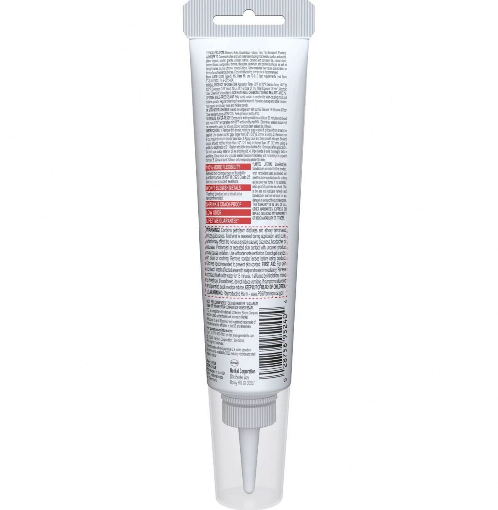 GE Supreme Silicone Kitchen & Bath Sealant (White, 2.8 fl oz) e45w6