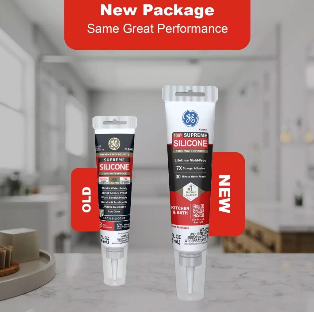 GE Supreme Silicone Kitchen & Bath Sealant (White, 2.8 fl oz) e45w6