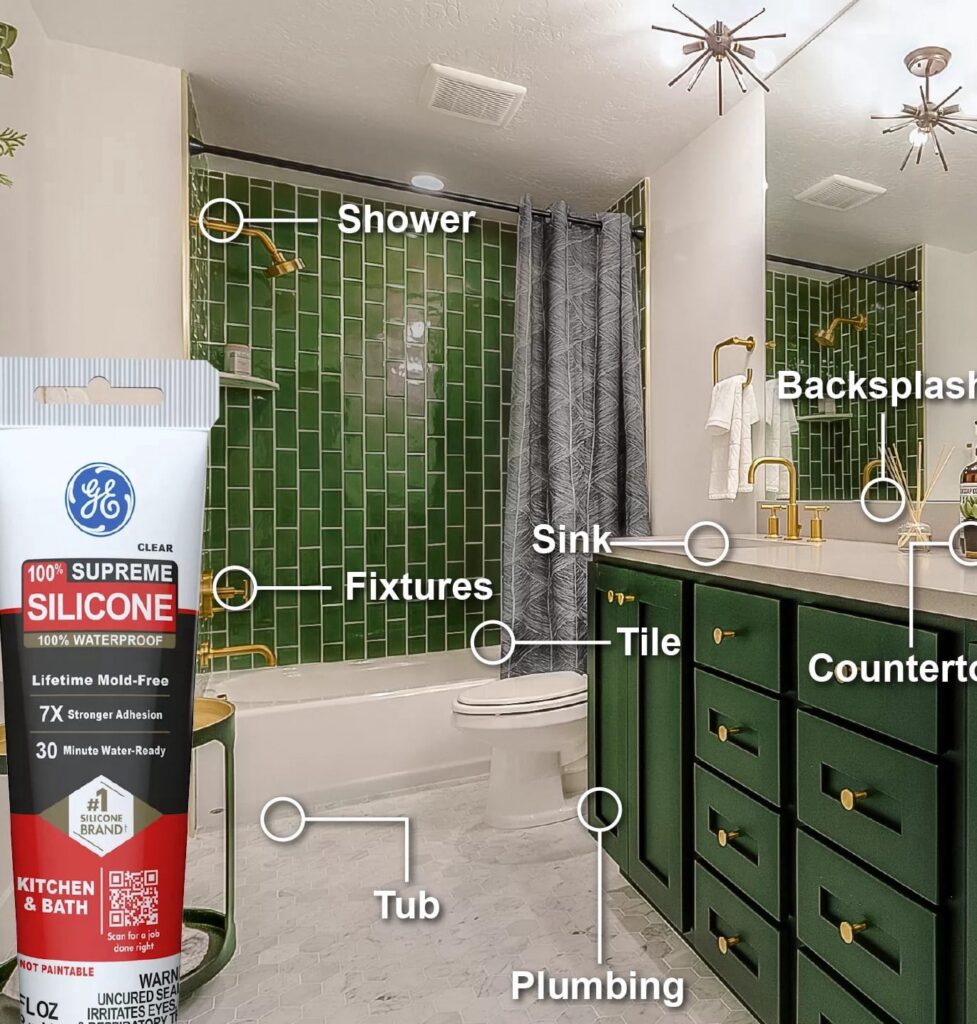 GE Supreme Silicone Kitchen & Bath Sealant (White, 2.8 fl oz) e45w6