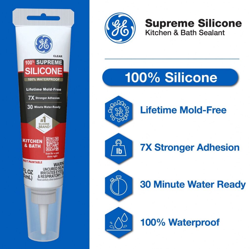 GE Supreme Silicone Kitchen & Bath Sealant (White, 2.8 fl oz) e45w6