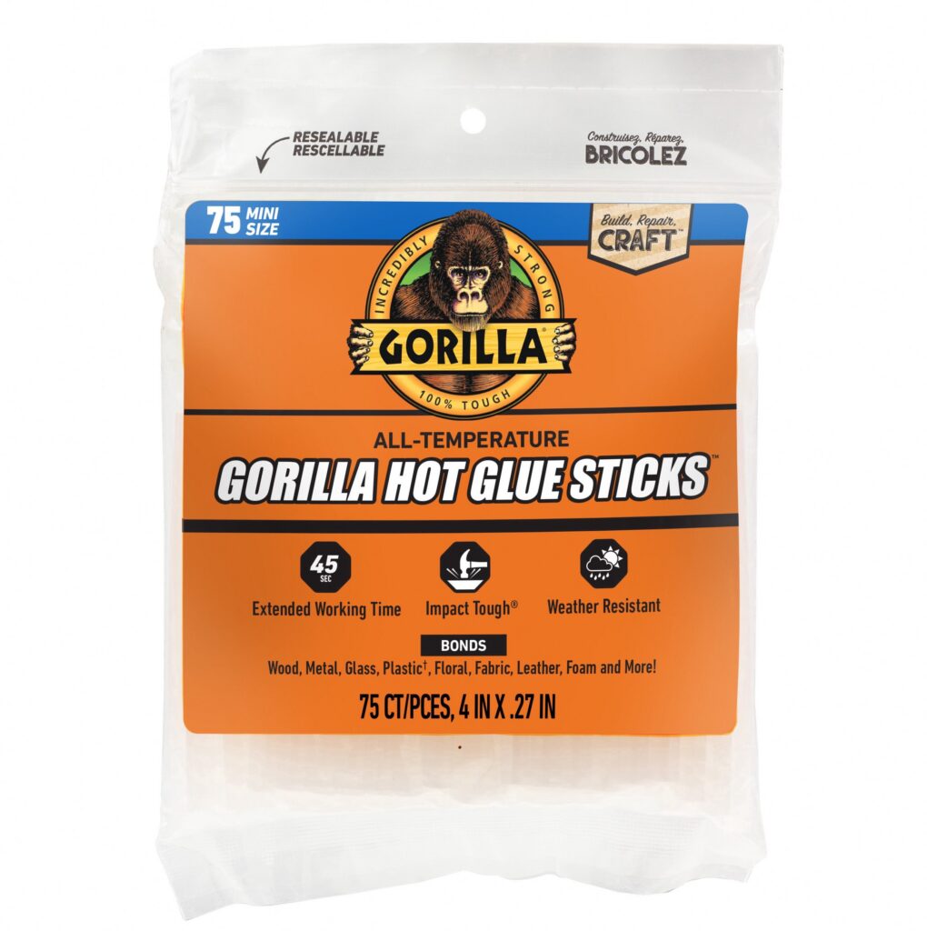 Gorilla Glue Dual Temp Mini Hot Glue Sticks, Impact Tough Adhesive for Crafts and Repairs (Clear, 4 in, 75 Count) z8kjm