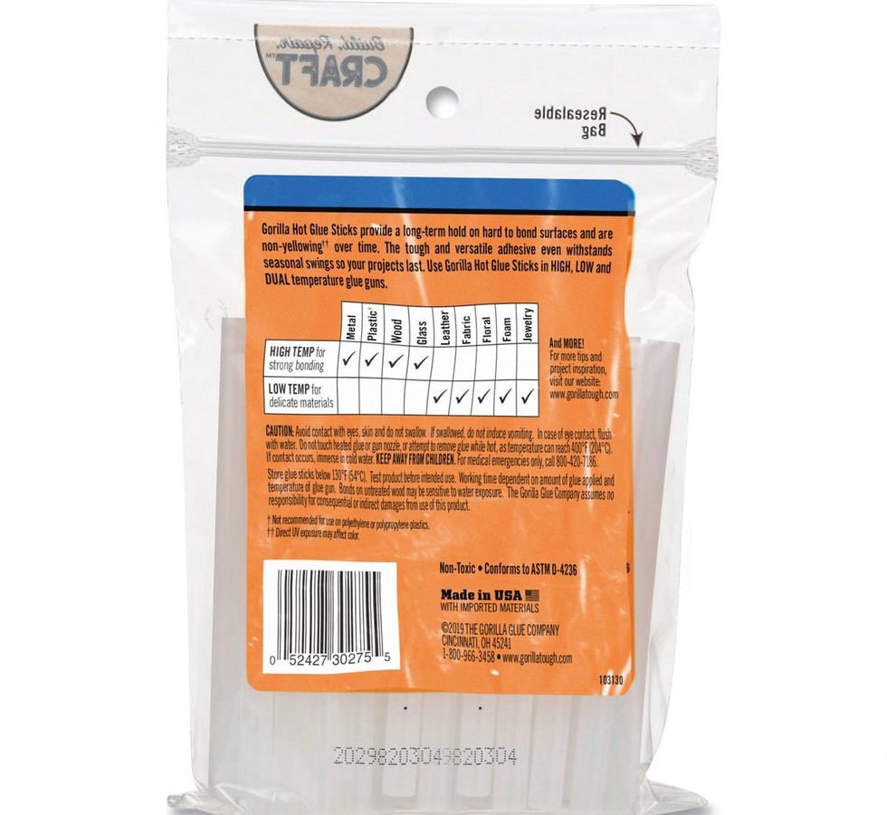Gorilla Glue Dual Temp Mini Hot Glue Sticks, Impact Tough Adhesive for Crafts and Repairs (Clear, 4 in, 75 Count) z8kjm