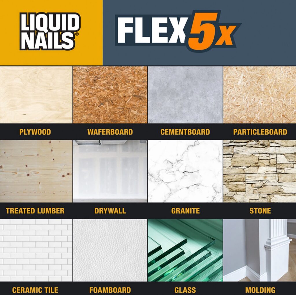 Liquid Nails Flex 5x Interior & Exterior Construction Adhesive (10 oz) t6c9k