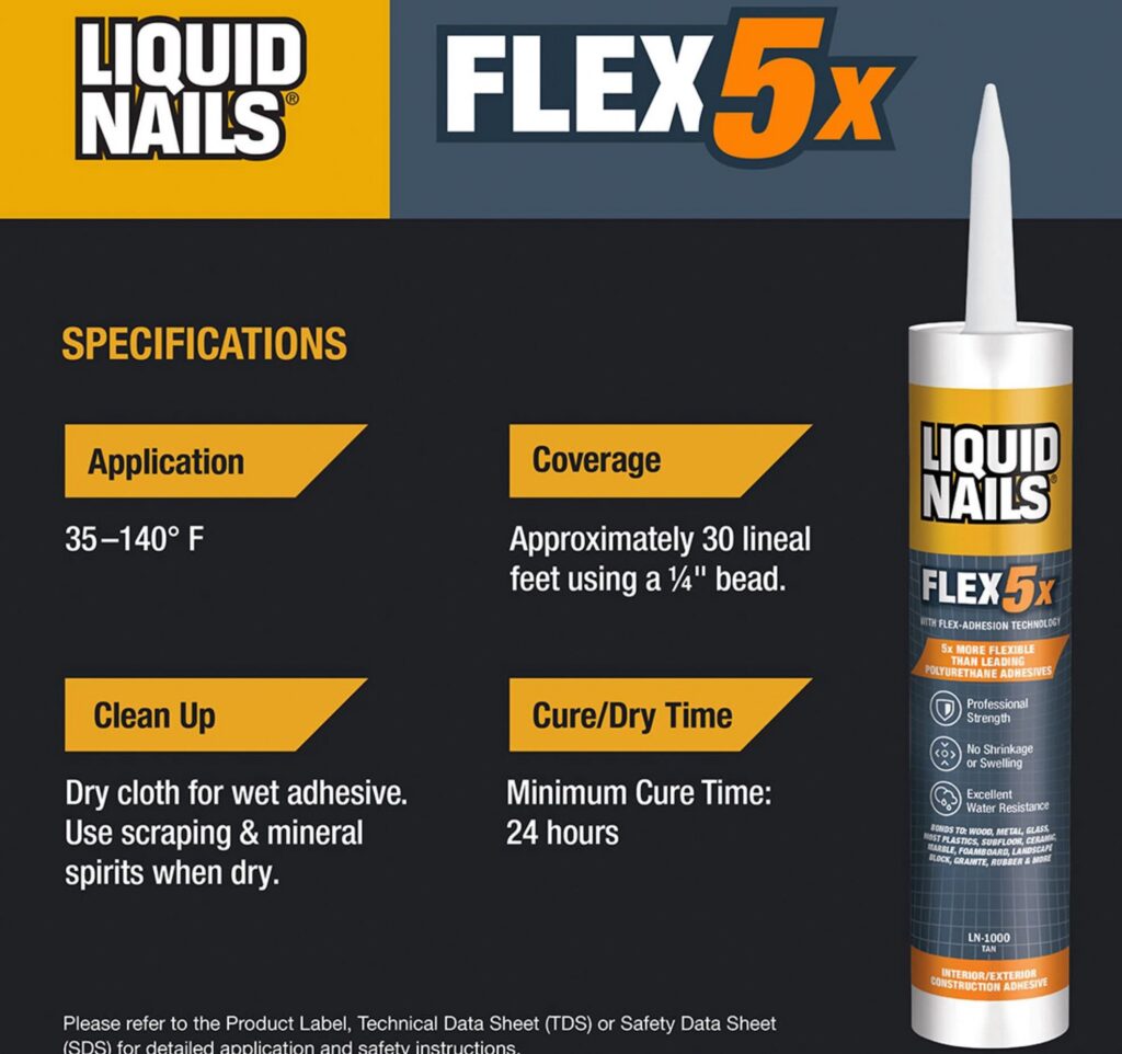 Liquid Nails Flex 5x Interior & Exterior Construction Adhesive (10 oz) t6c9k