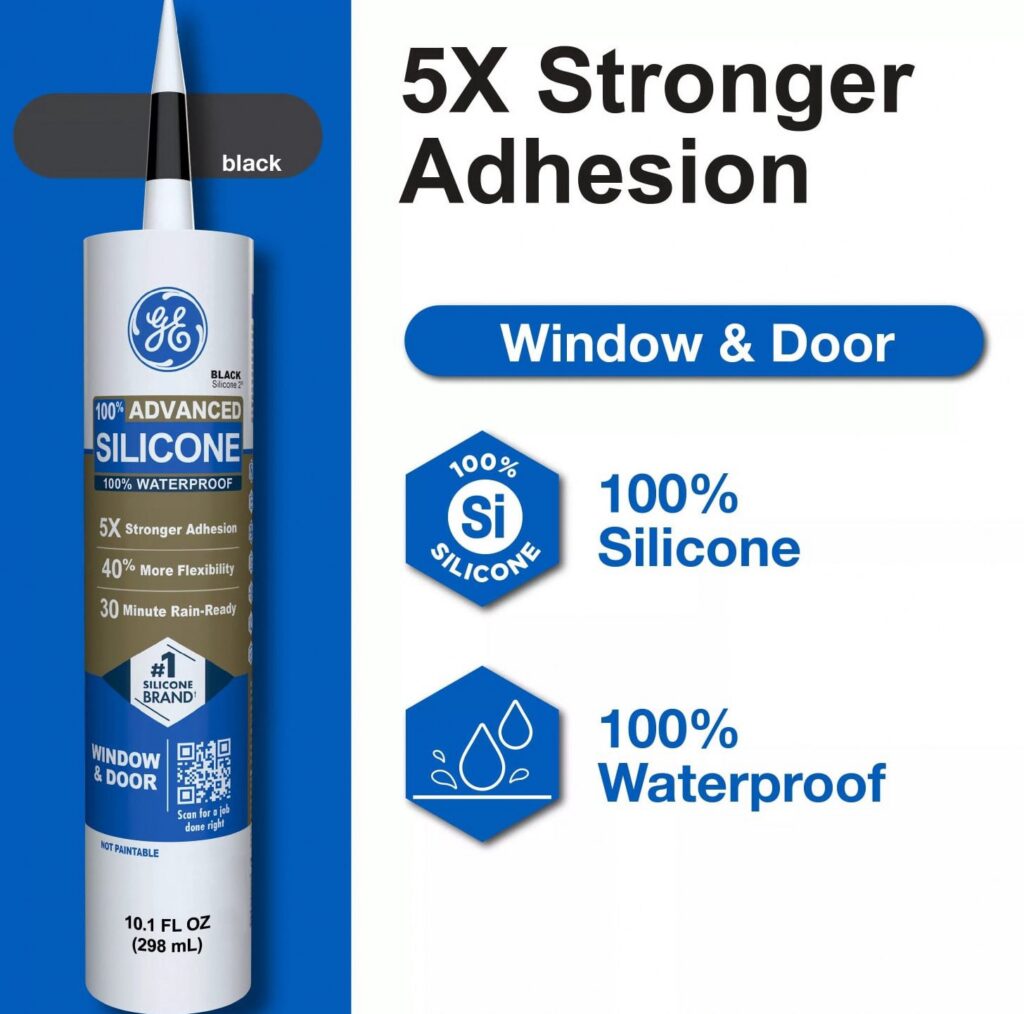 GE Advanced Silicone Window & Door Sealant (Black, 10.1 fl oz) 9cfr4