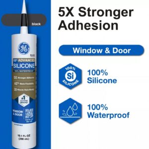 GE Advanced Silicone Window & Door Sealant (Black, 10.1 fl oz) 9cfr4
