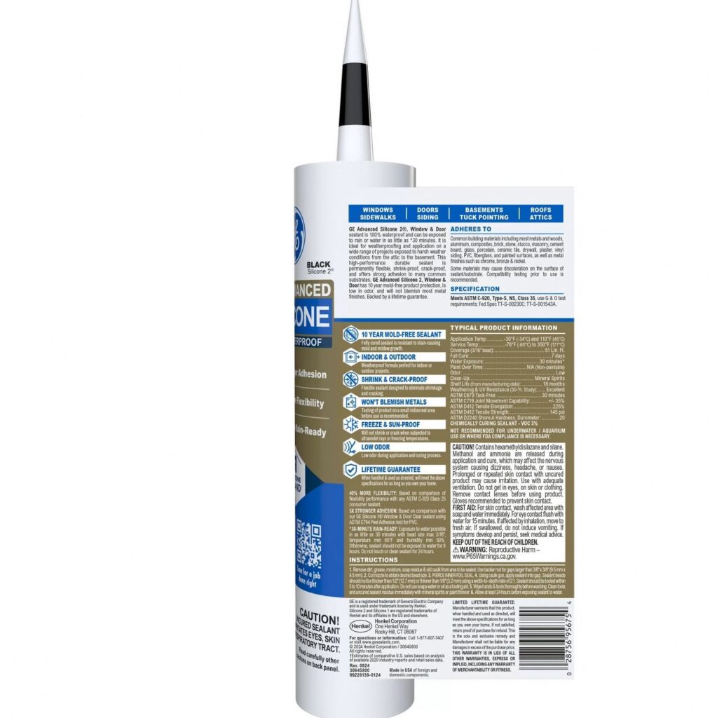 GE Advanced Silicone Window & Door Sealant (Black, 10.1 fl oz) 9cfr4