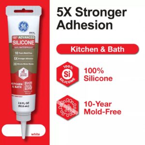 GE Advanced Silicone Kitchen & Bath Sealant (White, 2.8 fl oz) btkt7