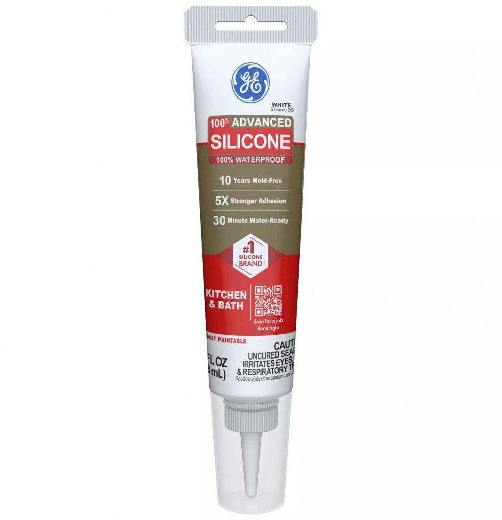 GE Advanced Silicone Kitchen & Bath Sealant (White, 2.8 fl oz) btkt7