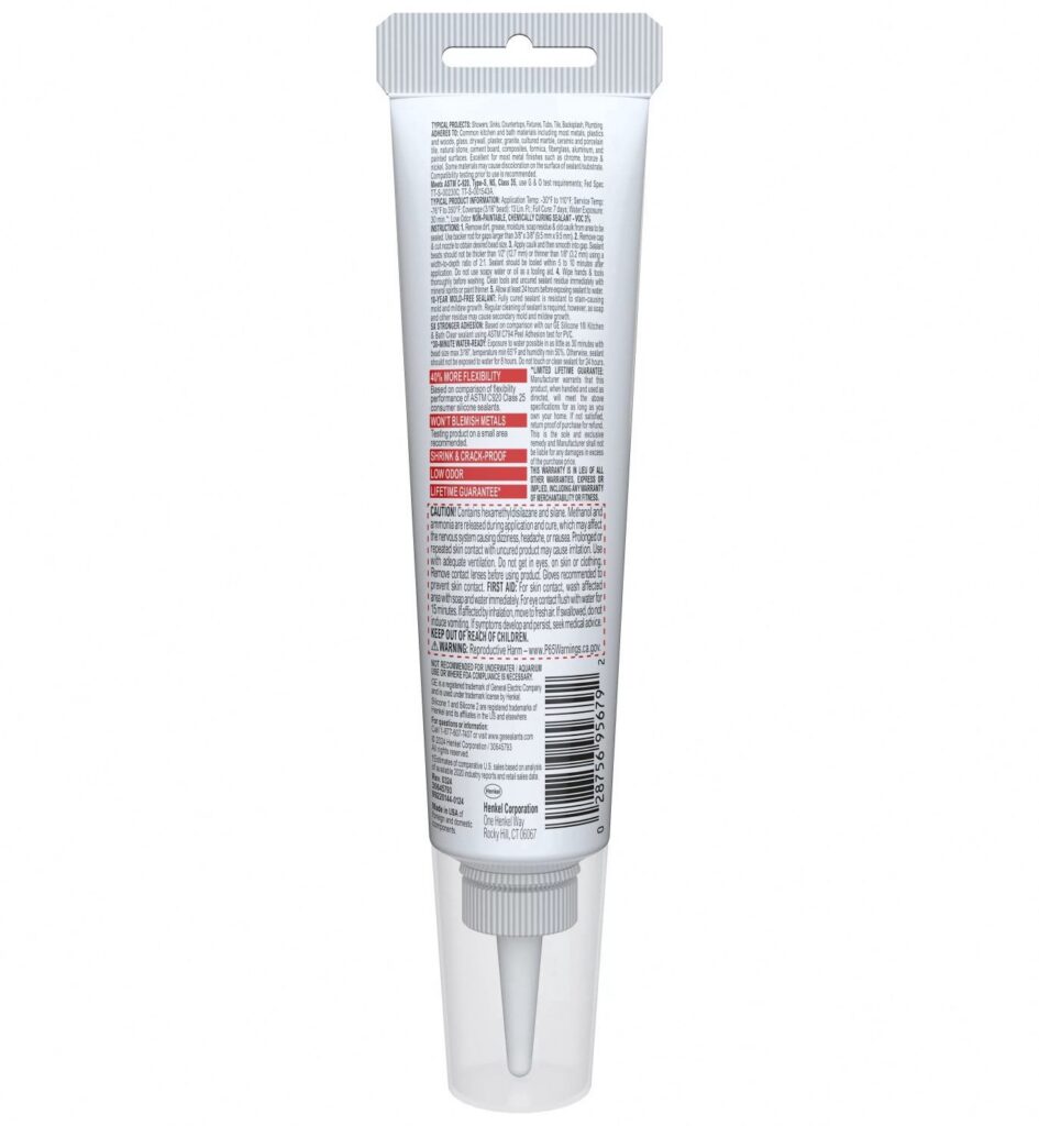 GE Advanced Silicone Kitchen & Bath Sealant (White, 2.8 fl oz) btkt7