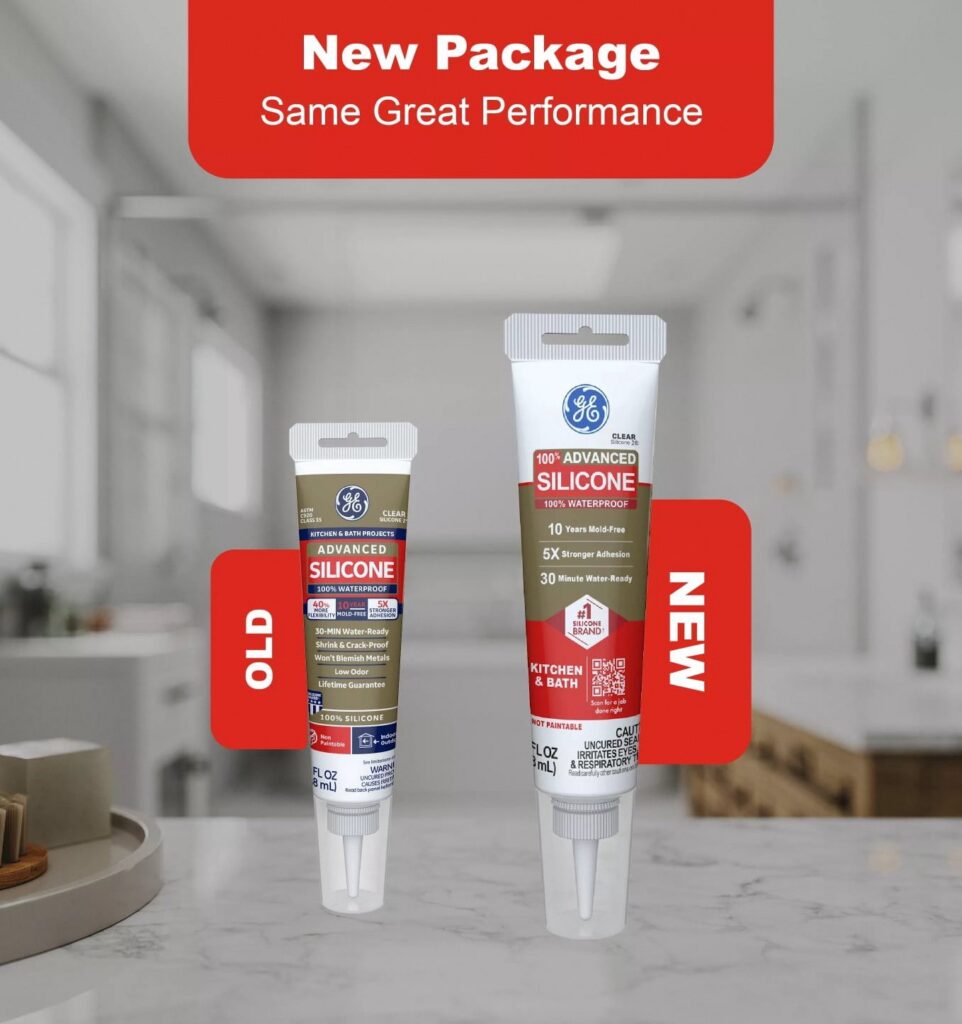 GE Advanced Silicone Kitchen & Bath Sealant (White, 2.8 fl oz) btkt7