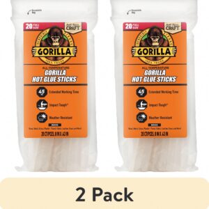 Gorilla Glue Clear Hot Glue Sticks (Full Size, 20-Count, 8 in x 0.43 in, 2-Pack) pvd46
