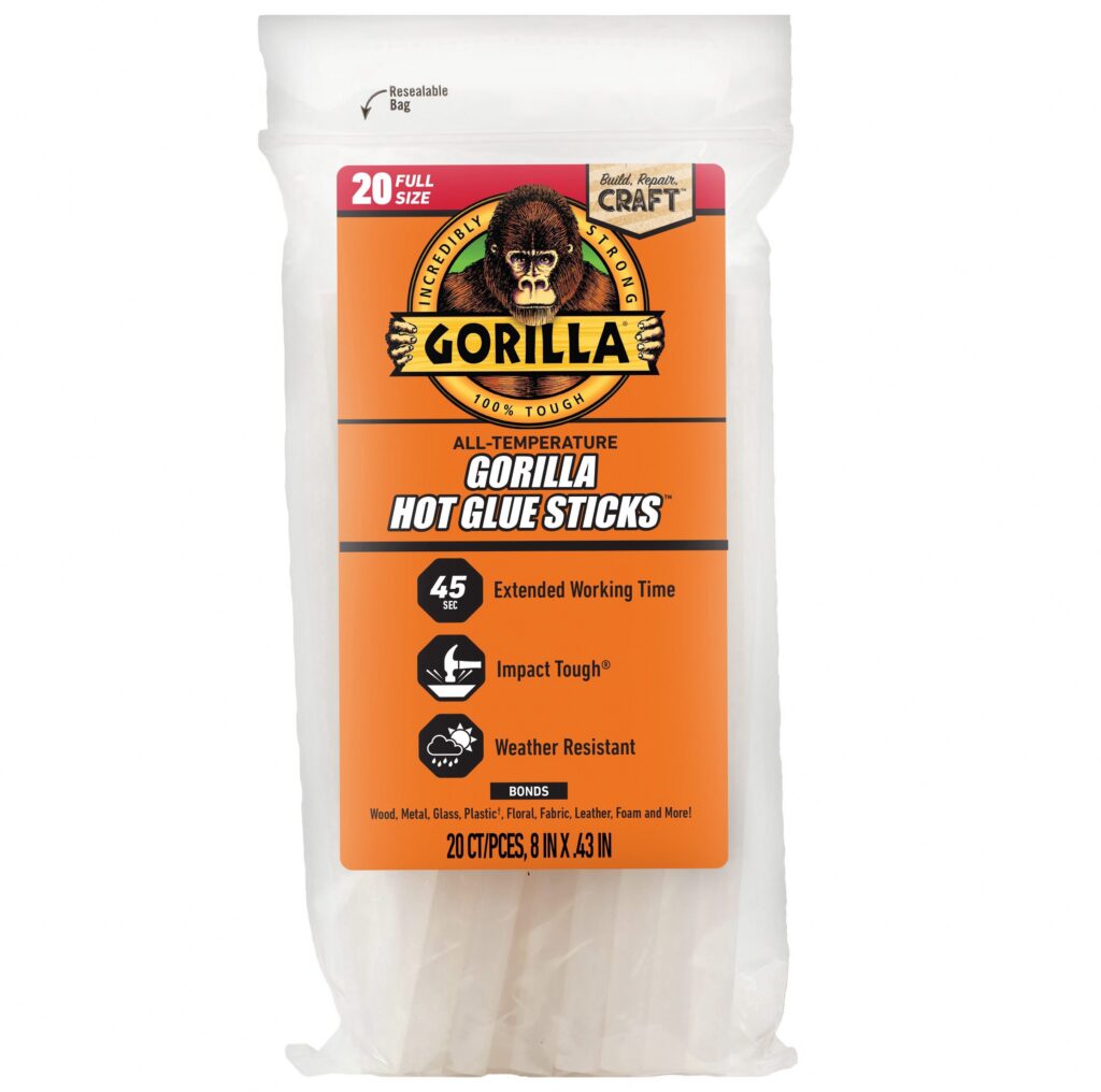 Gorilla Glue Clear Hot Glue Sticks (Full Size, 20-Count, 8 in x 0.43 in, 2-Pack) pvd46
