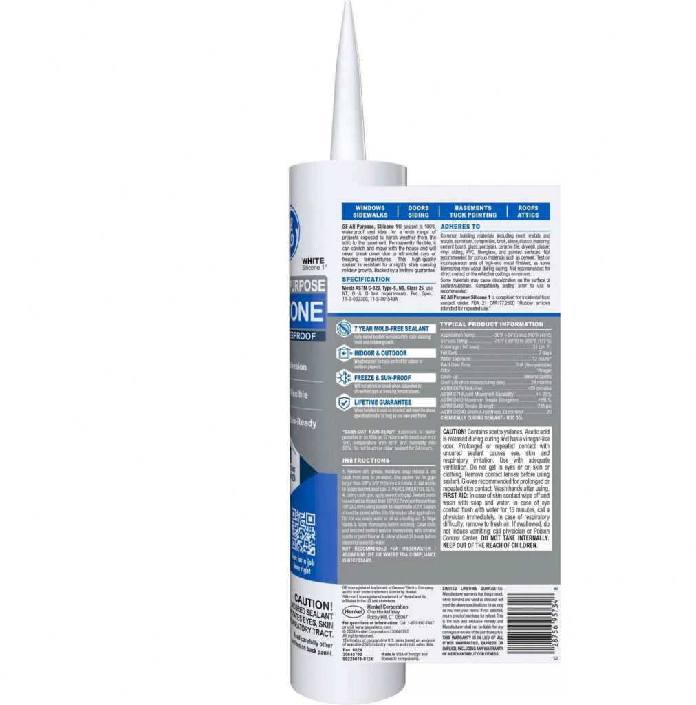 GE Silicone 1 All Purpose Window & Door Sealant (White, 10.1 fl oz) nf2ss