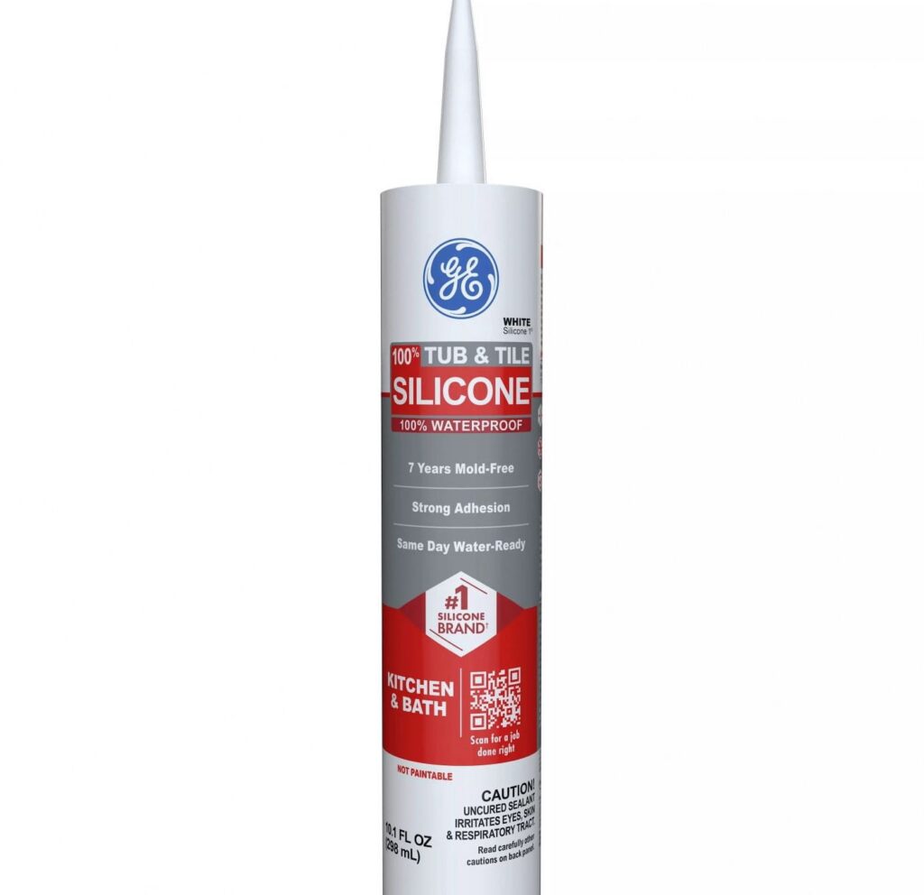 GE Silicone 1 Tub & Tile Sealant, Waterproof Adhesive for Kitchen and Bathroom (White, 10.1 fl oz) gt9ee