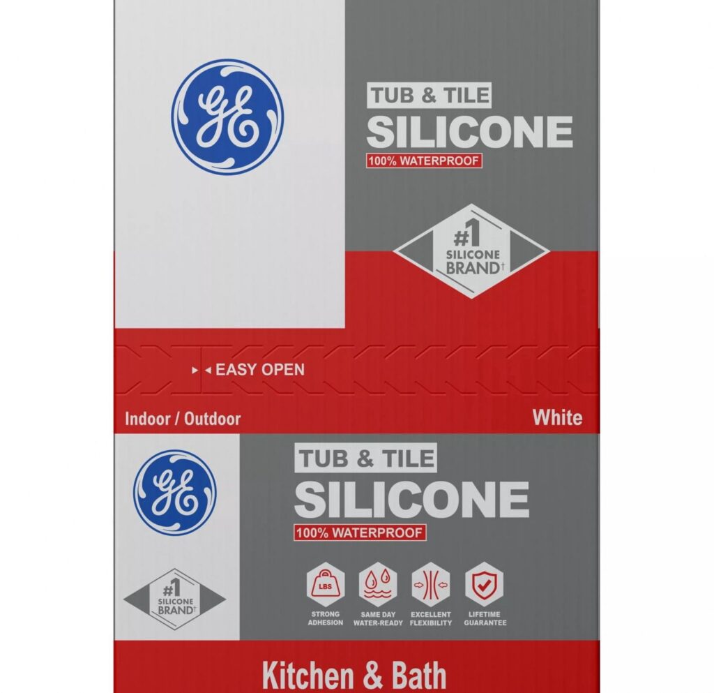 GE Silicone 1 Tub & Tile Sealant, Waterproof Adhesive for Kitchen and Bathroom (White, 10.1 fl oz) gt9ee