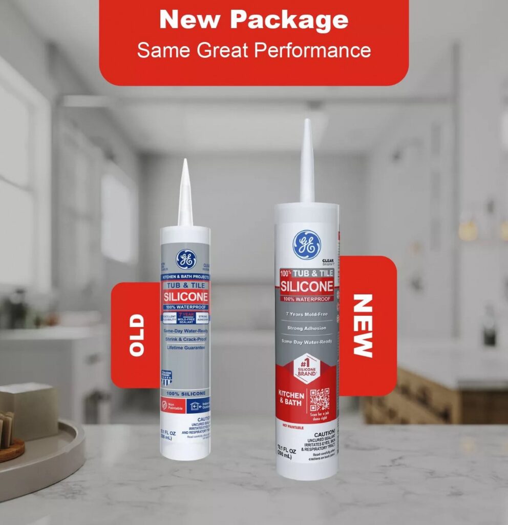 GE Silicone 1 Tub & Tile Sealant, Waterproof Adhesive for Kitchen and Bathroom (White, 10.1 fl oz) gt9ee
