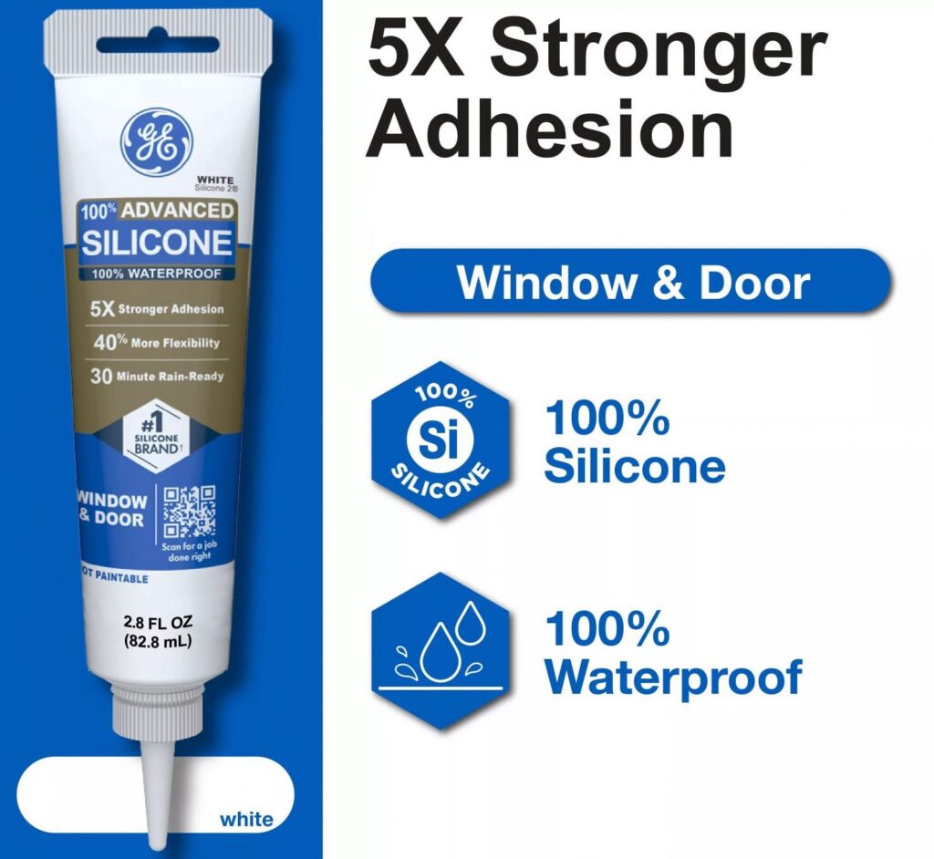 GE Advanced Silicone Window & Door Sealant, Weatherproof Adhesive for Home Repair (White, 2.8 fl oz) dvvg3