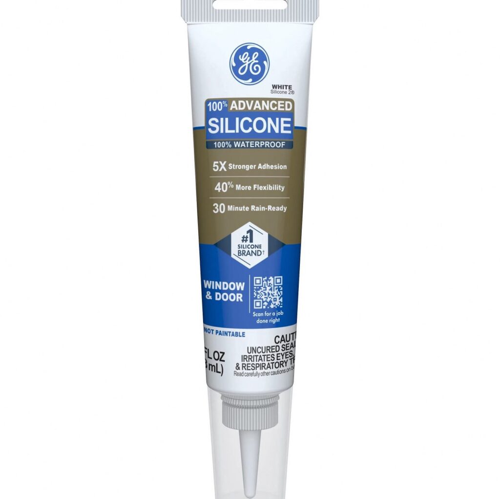 GE Advanced Silicone Window & Door Sealant, Weatherproof Adhesive for Home Repair (White, 2.8 fl oz) dvvg3