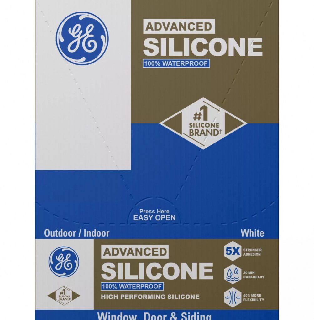 GE Advanced Silicone Window & Door Sealant, Weatherproof Adhesive for Home Repair (White, 2.8 fl oz) dvvg3