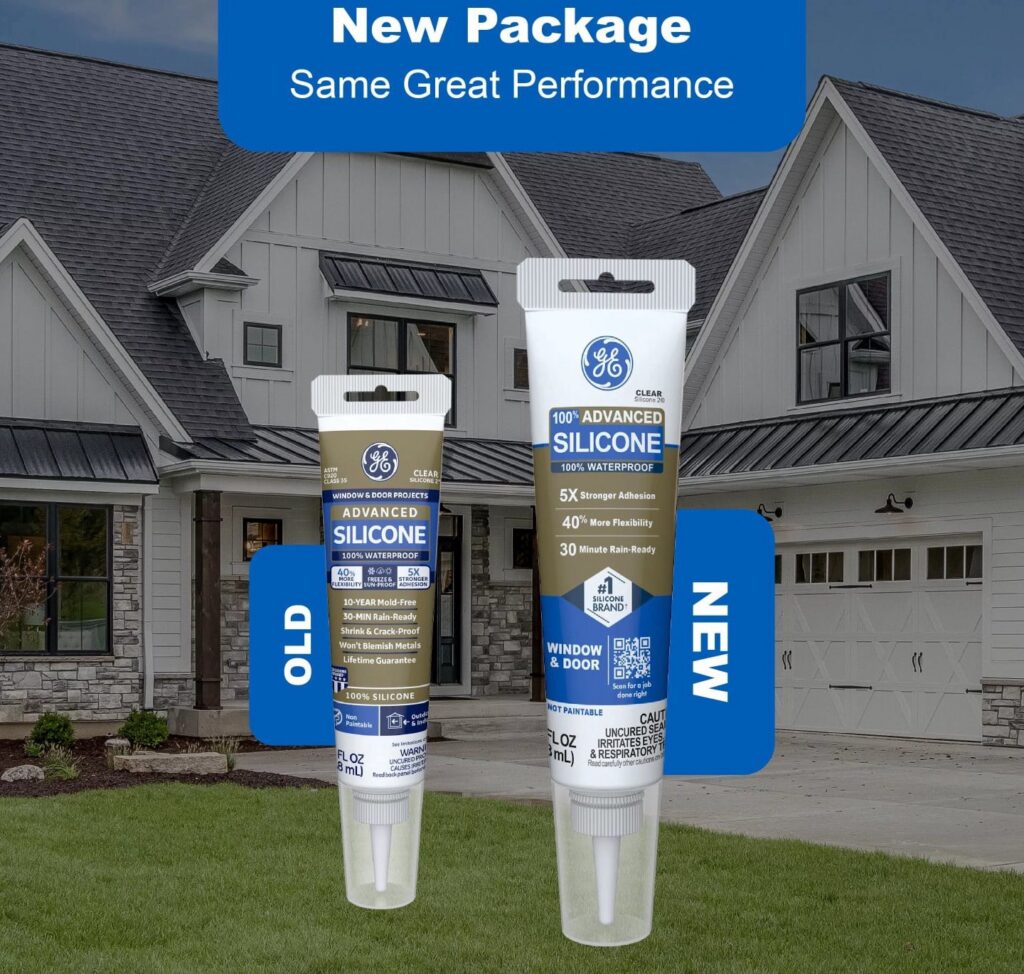 GE Advanced Silicone Window & Door Sealant, Weatherproof Adhesive for Home Repair (White, 2.8 fl oz) dvvg3