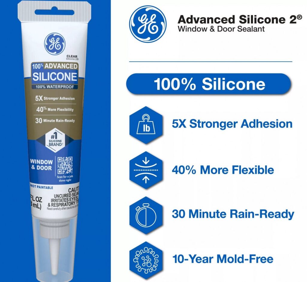GE Advanced Silicone Window & Door Sealant, Weatherproof Adhesive for Home Repair (White, 2.8 fl oz) dvvg3