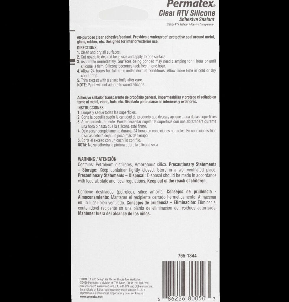 Permatex 75151 Clear RTV Silicone Adhesive Sealant (Clear, 3 oz) bwc4a