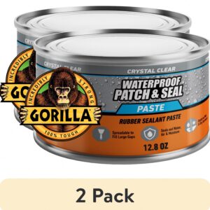 Gorilla Waterproof Patch and Seal Paste, Flexible Rubberized Sealant for Gaps and Cracks (Clear, 2 Pack, 18 oz) y3kc6