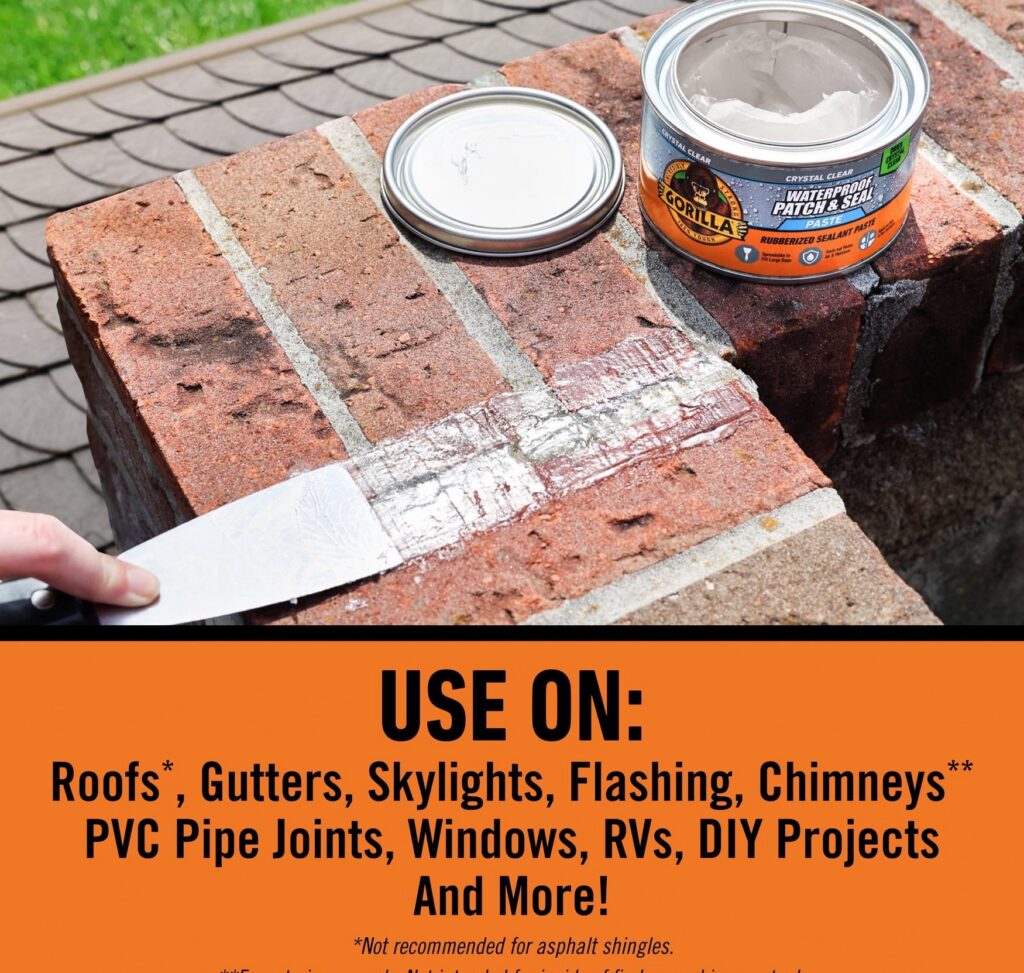 Gorilla Waterproof Patch and Seal Paste, Flexible Rubberized Sealant for Gaps and Cracks (Clear, 2 Pack, 18 oz) y3kc6