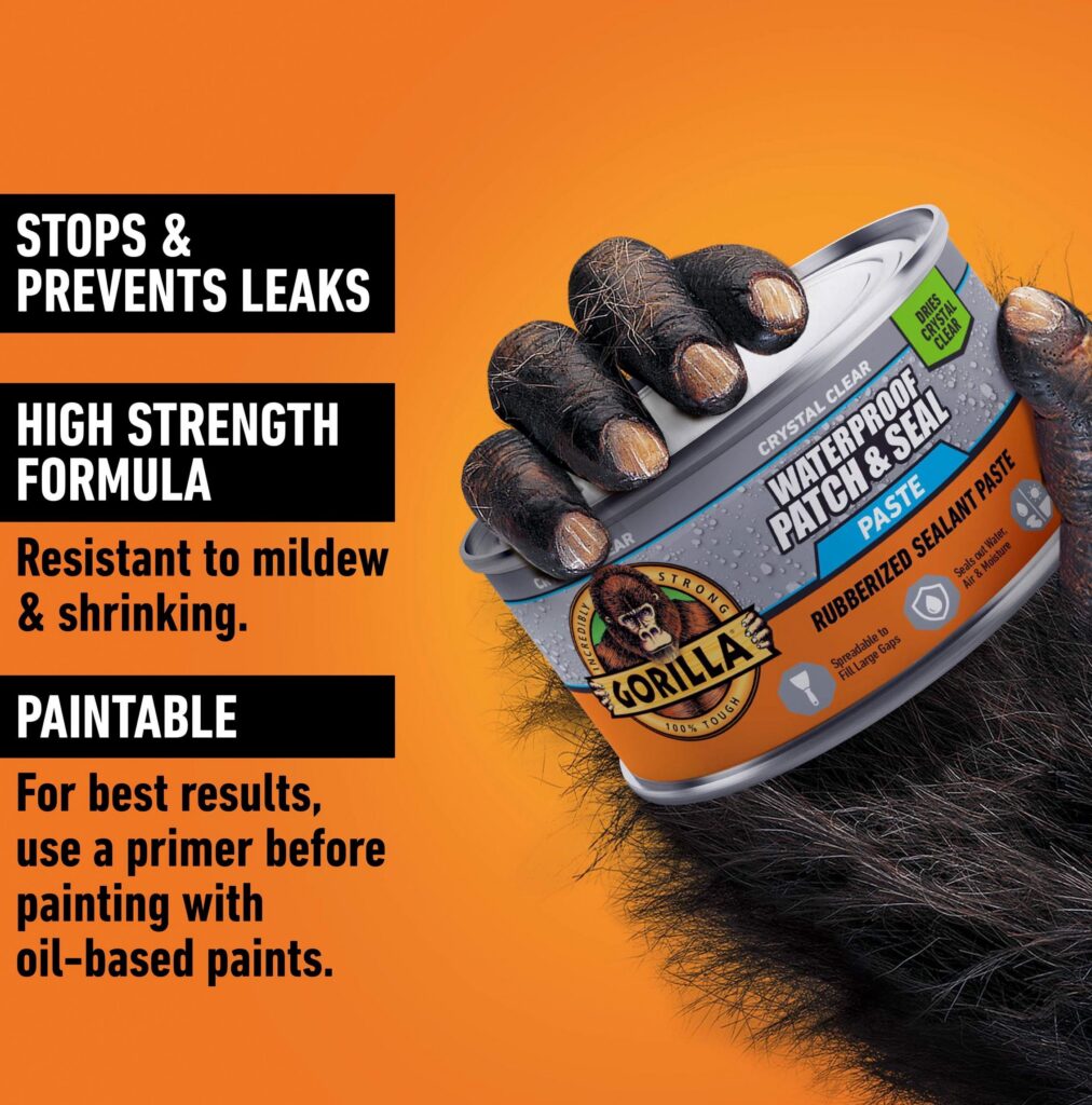 Gorilla Waterproof Patch and Seal Paste, Flexible Rubberized Sealant for Gaps and Cracks (Clear, 2 Pack, 18 oz) y3kc6