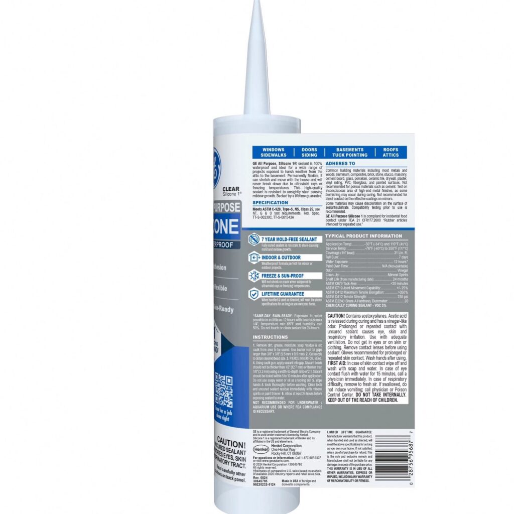 GE Silicone 1 All Purpose Window & Door Sealant (Clear, 10.1 fl oz) sc4vh