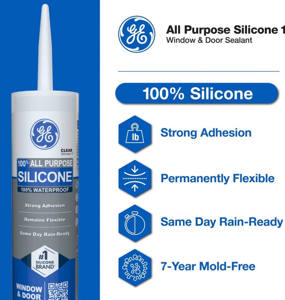 GE Silicone 1 All Purpose Window & Door Sealant (Clear, 10.1 fl oz) sc4vh