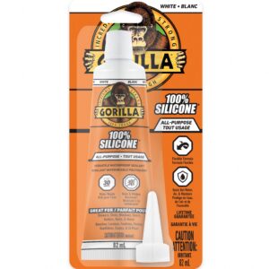 Gorilla Waterproof Silicone Sealant, Mold and Mildew Resistant Caulk for Kitchen and Bath (White, 2.8 oz) y2arg