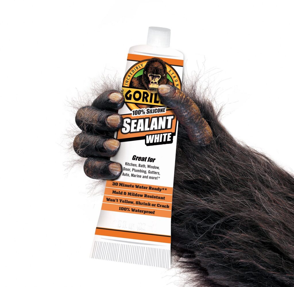 Gorilla Waterproof Silicone Sealant, Mold and Mildew Resistant Caulk for Kitchen and Bath (White, 2.8 oz) y2arg