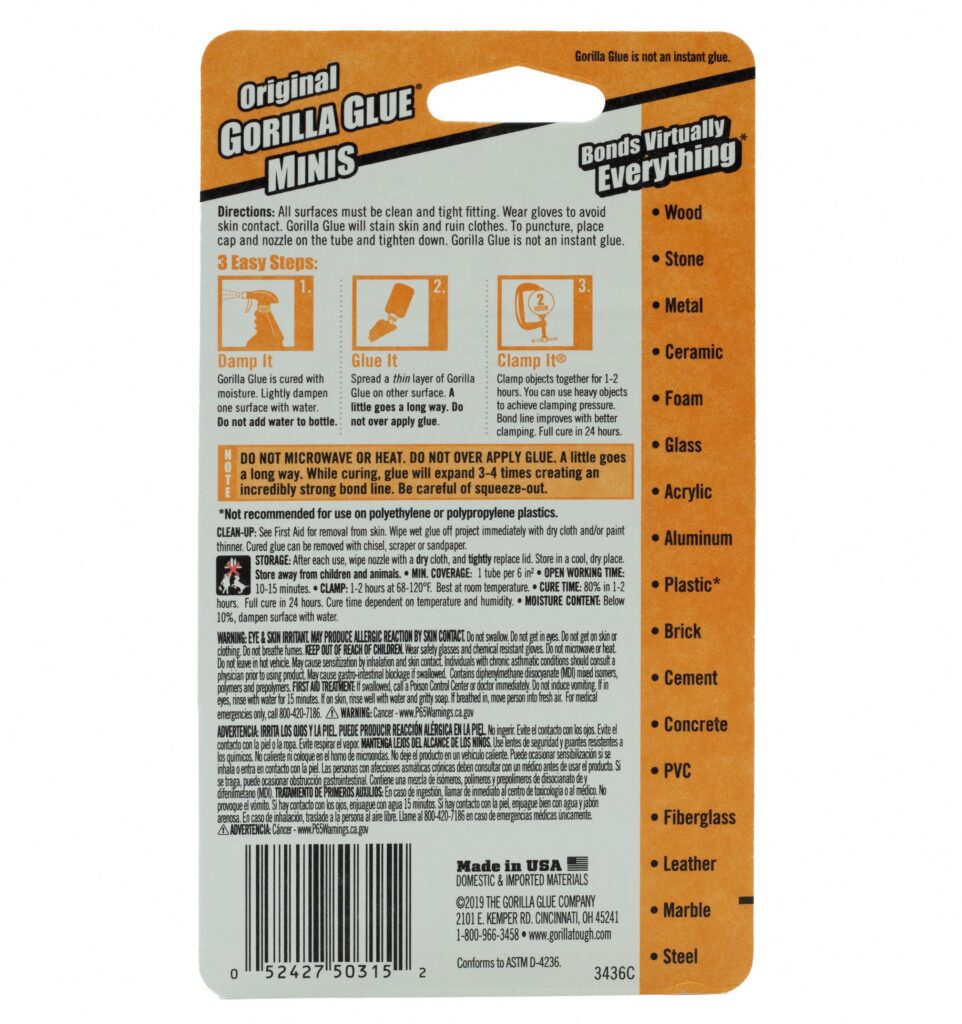Gorilla Glue Original Polyurethane Adhesive (Brown, 0.44 oz, 4 Pack) qhj95