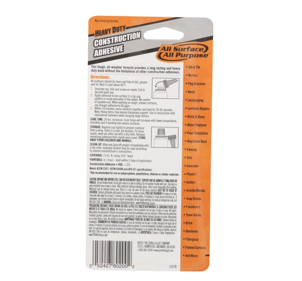 Gorilla Glue Heavy Duty Construction Adhesive (White, 2.5 oz) qf52w