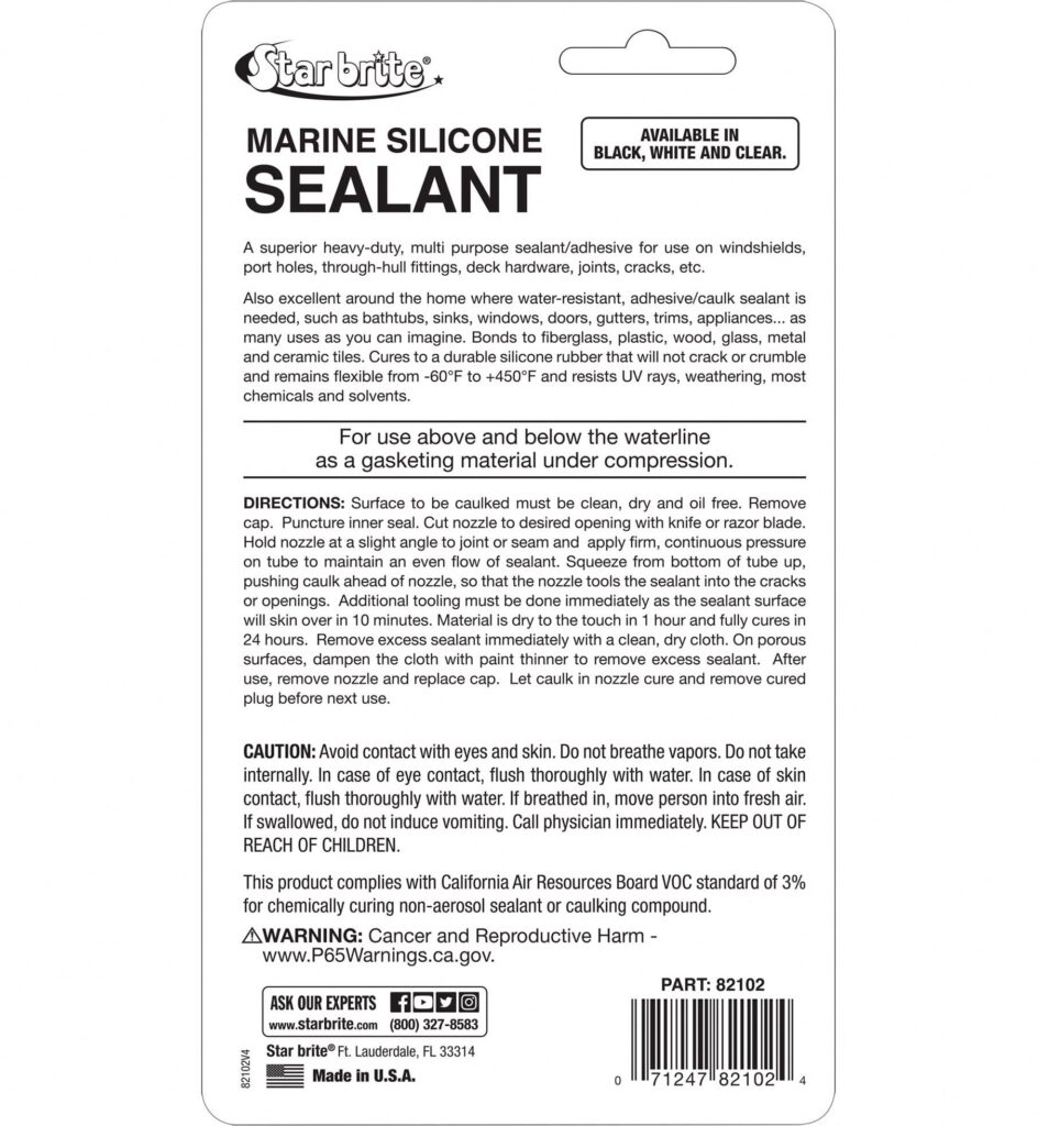 Star Brite Marine Silicone Sealant Waterproof Adhesive for Fiberglass Metal and Wood (Clear, 2.8 oz) t4i7m