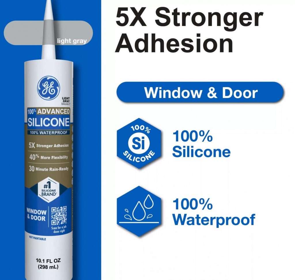 GE Advanced Silicone Window & Door Sealant, Waterproof Weatherproof Adhesive (Gray, 10.1 fl oz) uuqi4