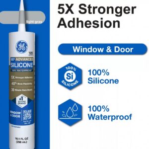 GE Advanced Silicone Window & Door Sealant, Waterproof Weatherproof Adhesive (Gray, 10.1 fl oz) uuqi4