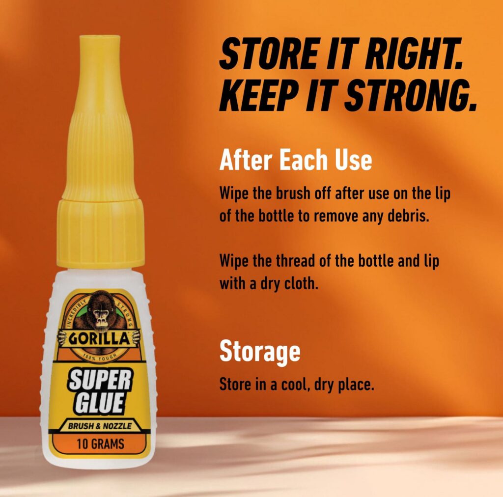 Gorilla Super Glue Brush & Nozzle, Impact Tough Adhesive for Plastic, Wood, Metal (Clear, 0.4 oz) 3ygcf