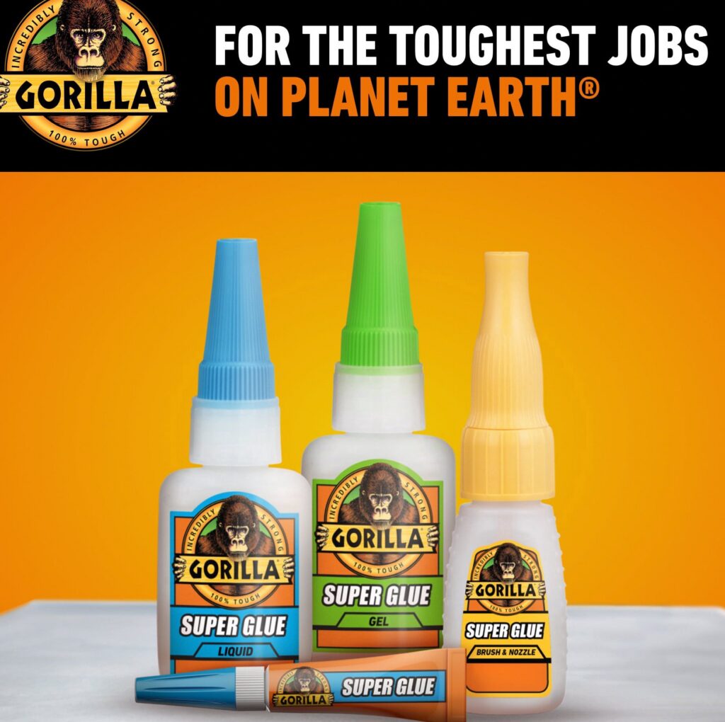 Gorilla Super Glue Brush & Nozzle, Impact Tough Adhesive for Plastic, Wood, Metal (Clear, 0.4 oz) 3ygcf