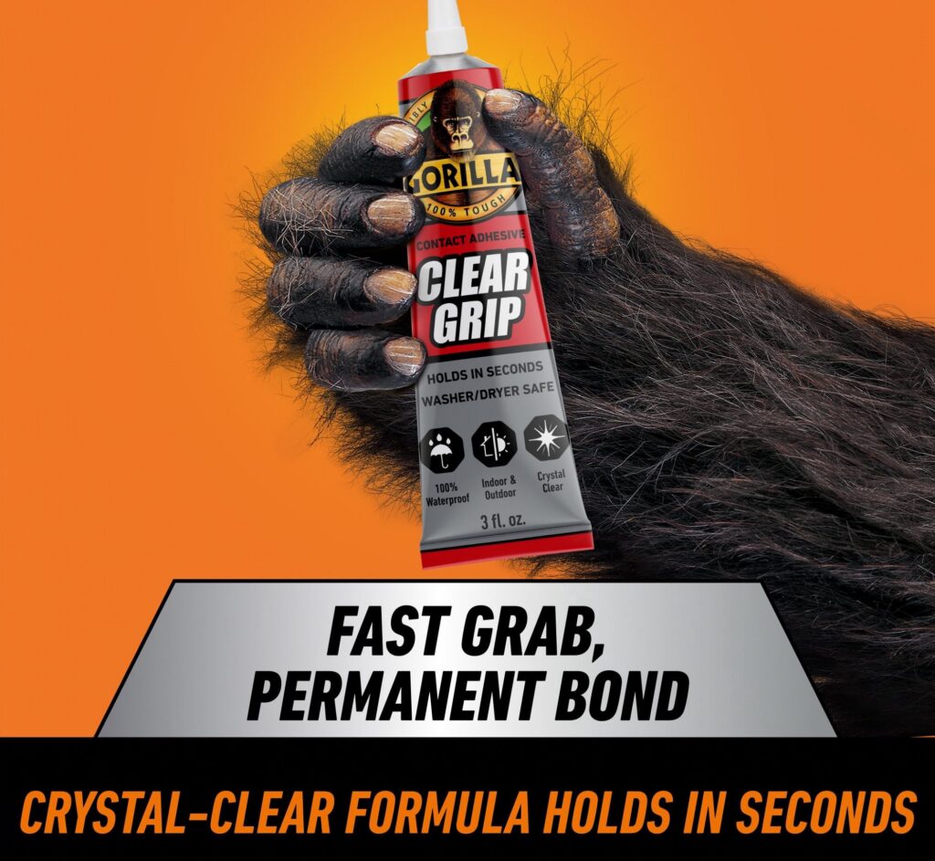 Gorilla Clear Grip Contact Adhesive, Waterproof Heavy-Duty Bonding Glue (3 fl oz) ar5me