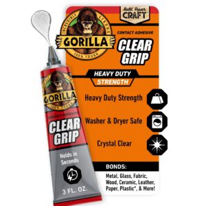 Gorilla Clear Grip Contact Adhesive, Heavy Duty Permanent Bond (Clear, 3 oz) uhhk7