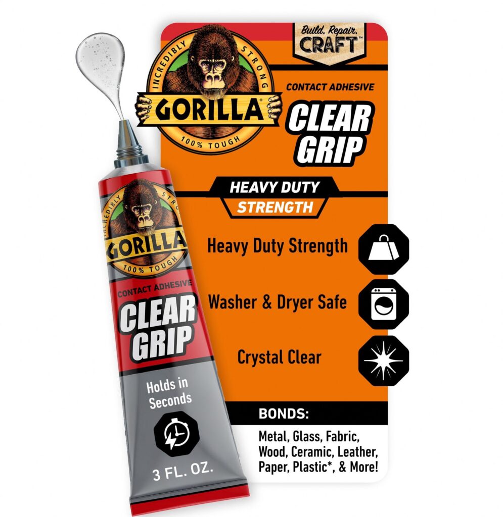 Gorilla Clear Grip Contact Adhesive, Heavy Duty Permanent Bond (Clear, 3 oz) uhhk7