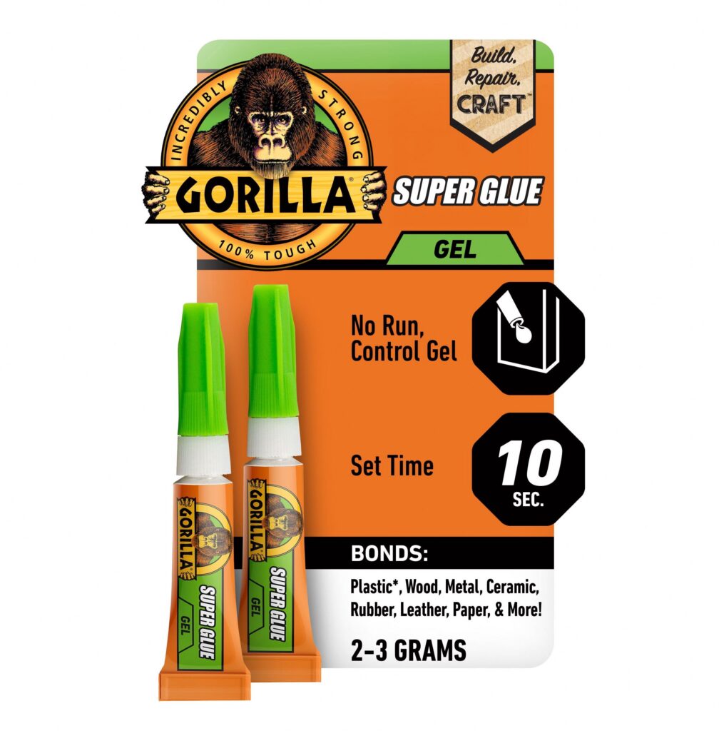 Gorilla Clear Super Glue Gel, Impact Resistant Adhesive for Multi-Surface Repair (0.1 oz, 2 Count) 778pi