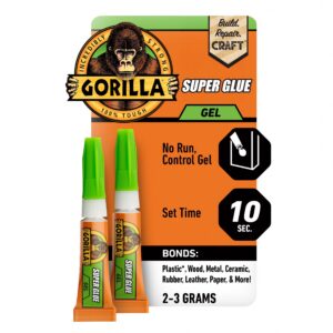 Gorilla Clear Super Glue Gel, Impact Resistant Adhesive for Multi-Surface Repair (0.1 oz, 2 Count) 778pi